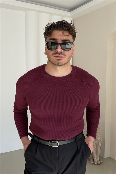 Slimfit Örme Kazak Bordo