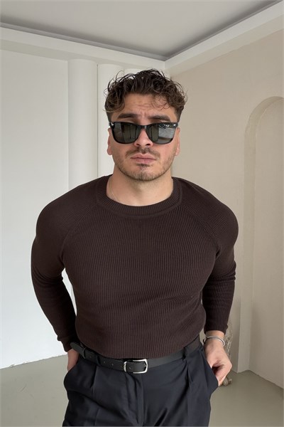 Slimfit Örme Kazak Kahve