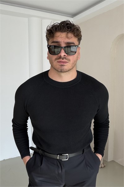 Slimfit Örme Kazak Siyah