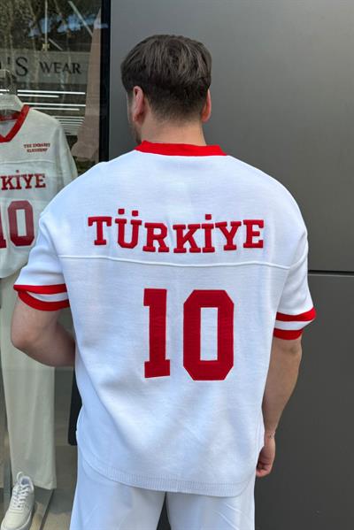 TÜRKİYE Nakışlı Oversize Triko Tshirt Beyaz