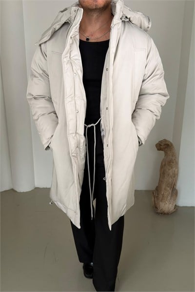 Uzun Şişme Oversize Mont Gri