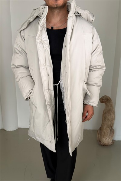 Uzun Şişme Oversize Mont Gri