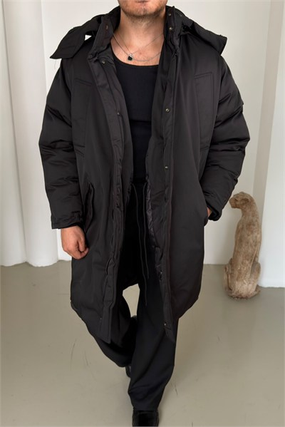Uzun Şişme Oversize Mont Siyah