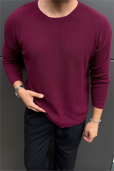 Yaka Detay İnce Oversize Kazak Bordo