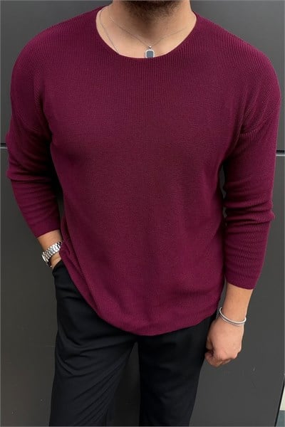 Yaka Detay İnce Oversize Kazak Bordo