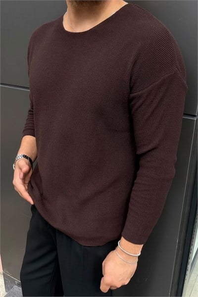 Yaka Detay İnce Oversize Kazak Kahve