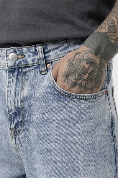 Yıkamalı Baggy Jean Pantolon Açık Mavi