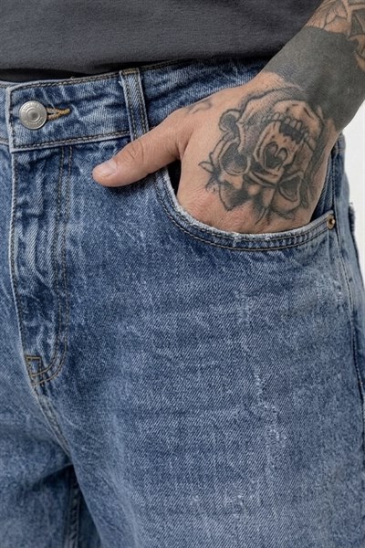 Yıkamalı Baggy Jean Pantolon Lacivert