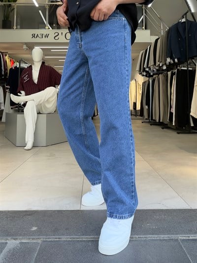 Yıkamalı Baggy Jean Pantolon Mavi
