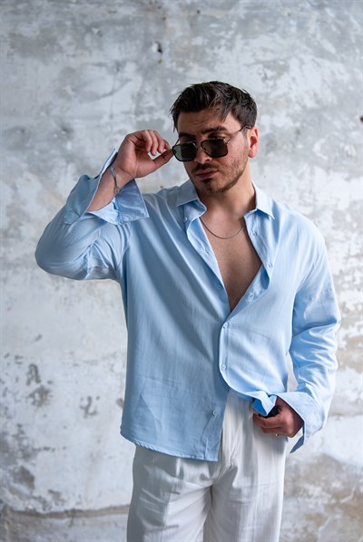 Yıkamalı Oversize Gömlek Bebe Mavisi