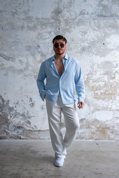Yıkamalı Oversize Gömlek Bebe Mavisi
