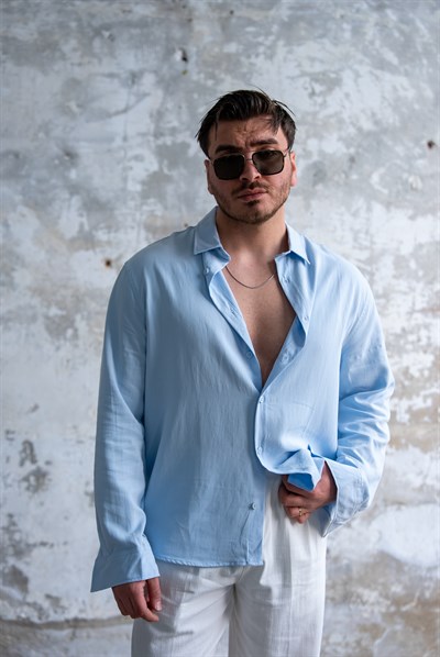 Yıkamalı Oversize Gömlek Bebe Mavisi