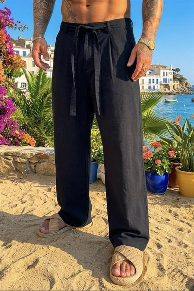 Yumuşak Dokulu Kemer Detaylı Baggy Pantolon Siyah