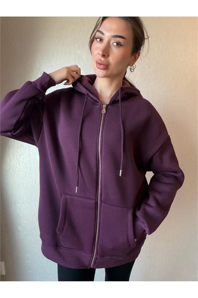 3 İplik Şardonlu Kapüşonlu Oversize Sweatshirt