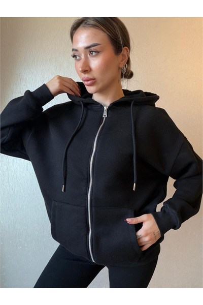 3 İplik Şardonlu Kapüşonlu Oversize Sweatshirt