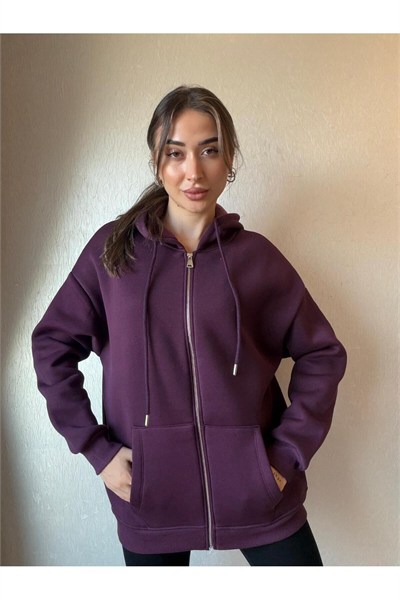 3 İplik Şardonlu Kapüşonlu Oversize Sweatshirt