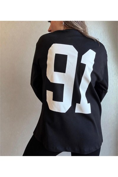 91 Baskılı Oversize Uzun Kollu Sweatshirt