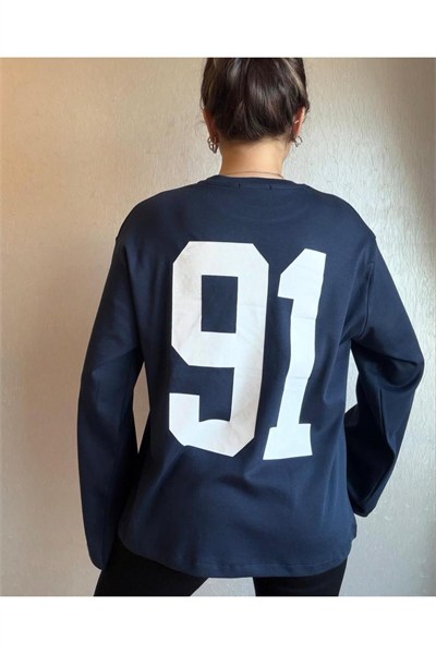 91 Baskılı Oversize Uzun Kollu Sweatshirt