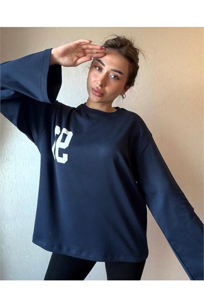 91 Baskılı Oversize Uzun Kollu Sweatshirt