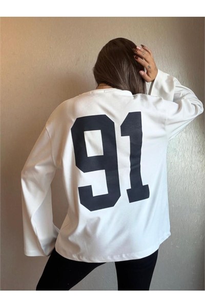 91 Baskılı Oversize Uzun Kollu Sweatshirt
