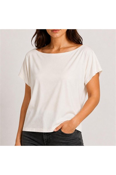 Ekru Kayık Yaka Salaş T-ShirT