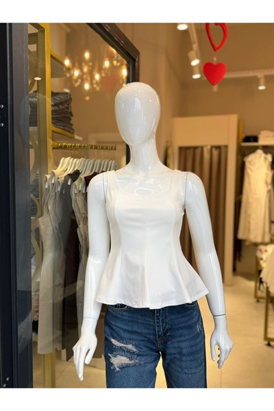 Kadın Askılı Peplum Bluz Volanlı Bel Oturtmalı Şık Yazlık Bluz