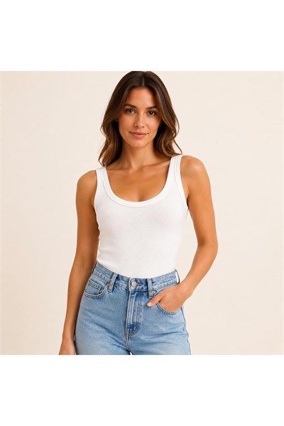Kadın U Yaka Fitilli Bodysuit