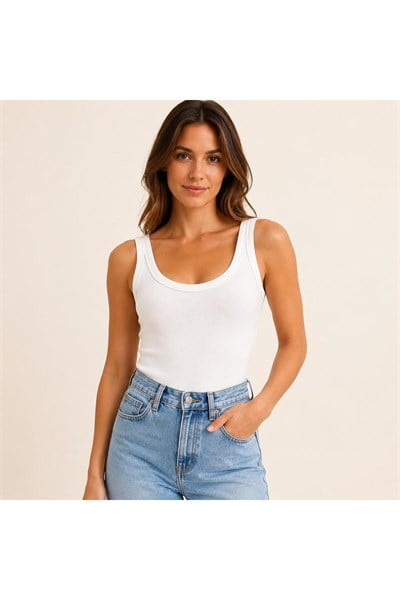 Kadın U Yaka Fitilli Bodysuit