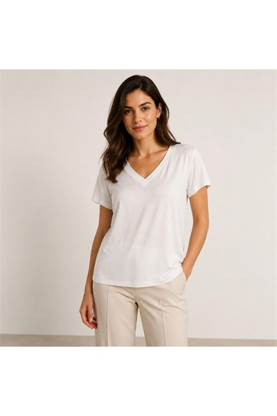 Kadın V Yaka Kısa Kollu Tshirt