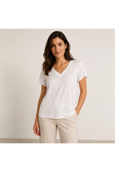 Kadın V Yaka Kısa Kollu Tshirt