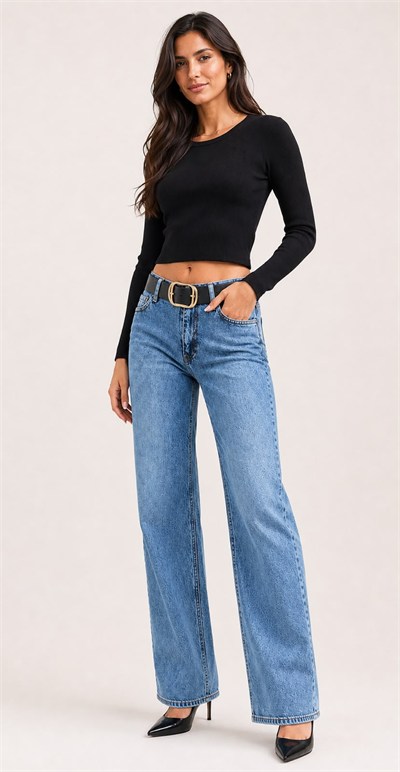 Kemerli Wide leg Jean Pantolon