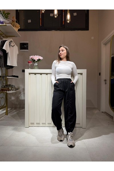 Kadın Yüksek Bel Lastikli Rahat Kesim Jogger Pantolon