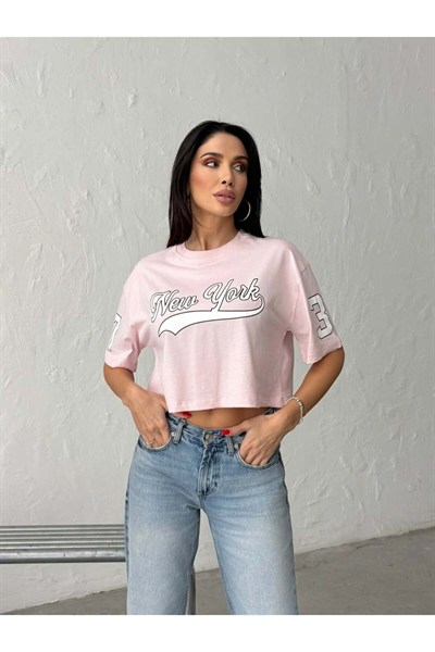 New York Baskılı Crop T-Shirt – Kısa Kesim Oversize Kadın T-Shirt
