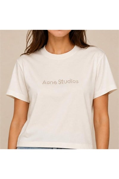 Taş Yazı Detaylı Bisiklet Yaka Kısa Kollu Basic T-Shirt