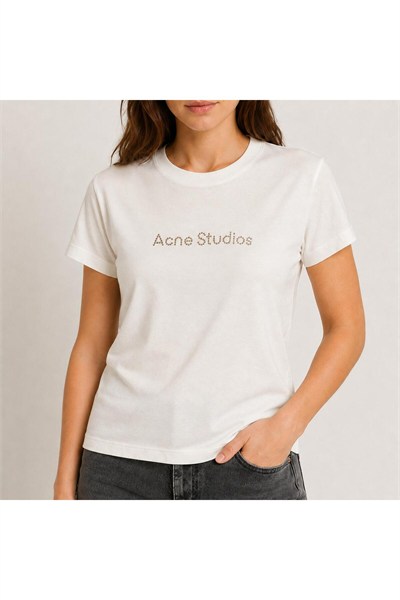 Taş Yazı Detaylı Bisiklet Yaka Kısa Kollu Basic T-Shirt