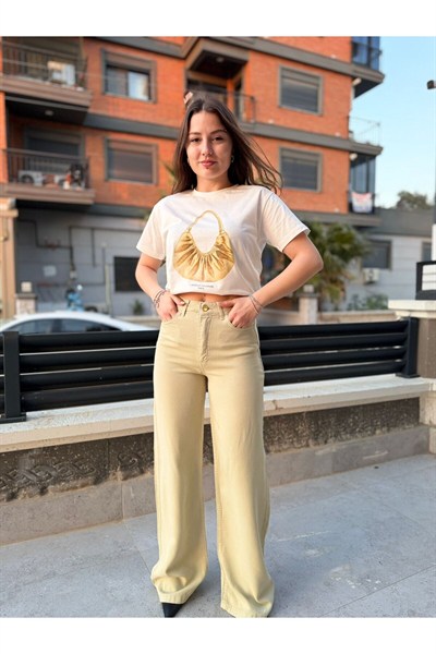 Tencel Kumaş Yüksek Bel Düz Paça Kadın Pantolon – Rahat Kesim Günlük Pantolon 031659