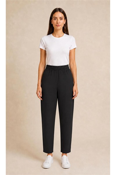 Tencel Yüksek Bel Lastikli Rahat Kesim Pantolon