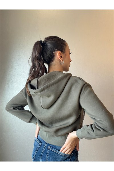 Üç İplik Kapşonlu Fermuarlı Sweatshirt