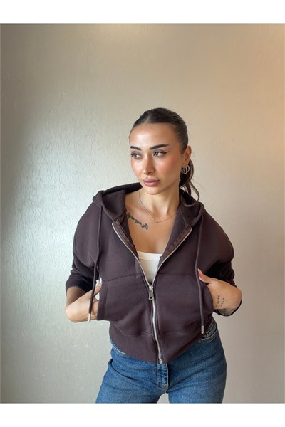 Üç İplik Kapşonlu Fermuarlı Sweatshirt