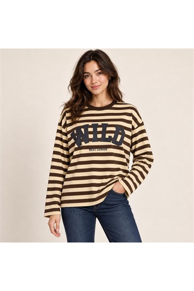 Wıid Baskılı Çizgili Sweatshirt