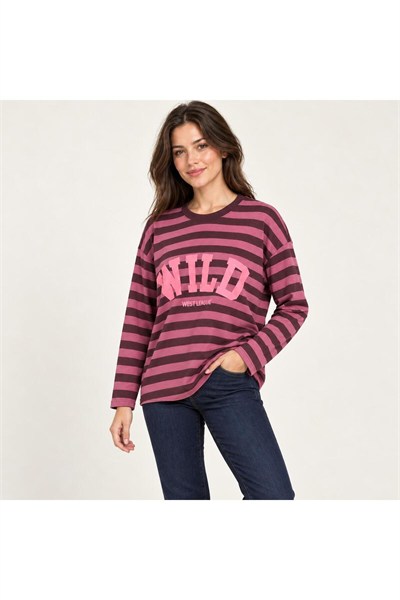 Wıid Baskılı Çizgili Sweatshirt