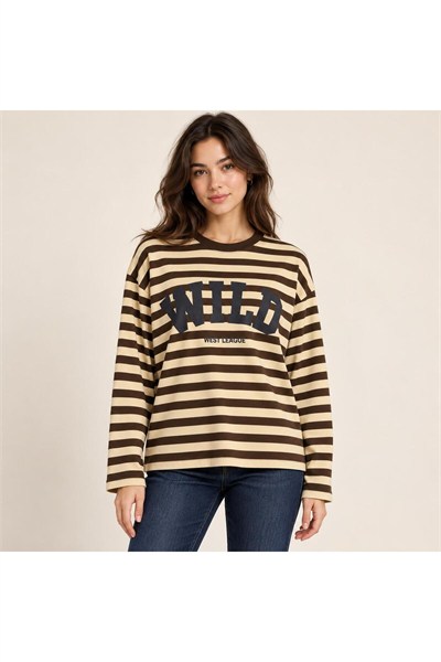 Wıid Baskılı Çizgili Sweatshirt
