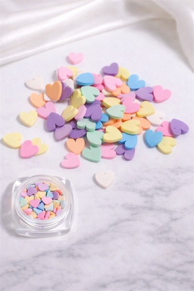 Kawaii Pastel Kalp Nail Charm 3D Tırnak Süsü Karışık Renk No:02