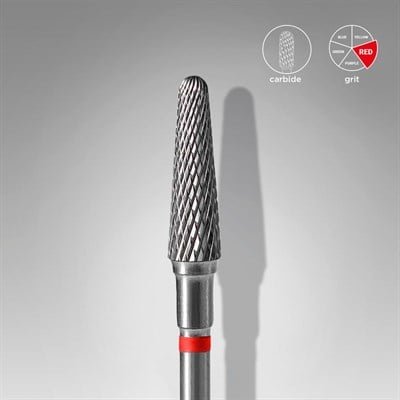 Sert Alaşım Kesik Koni Freze, Kırmızı, Çap 4 mm / Çalışma Kısmı 13 mm