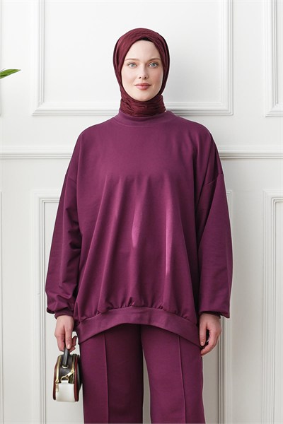 Bol Sweat Pantolon Takım - Mürdüm