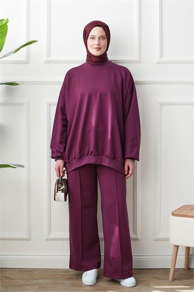 Bol Sweat Pantolon Takım - Mürdüm