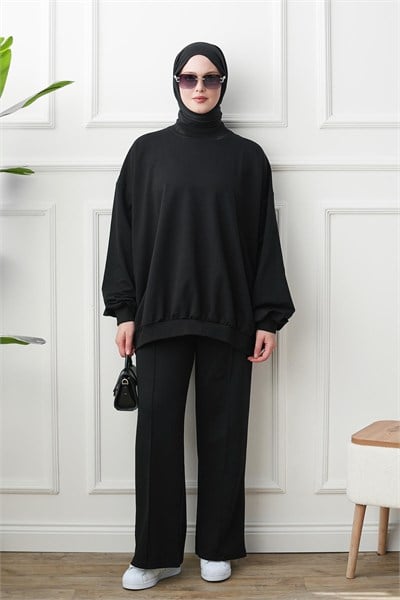 Bol Sweat Pantolon Takım - Siyah