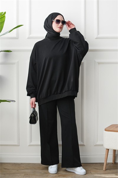 Bol Sweat Pantolon Takım - Siyah