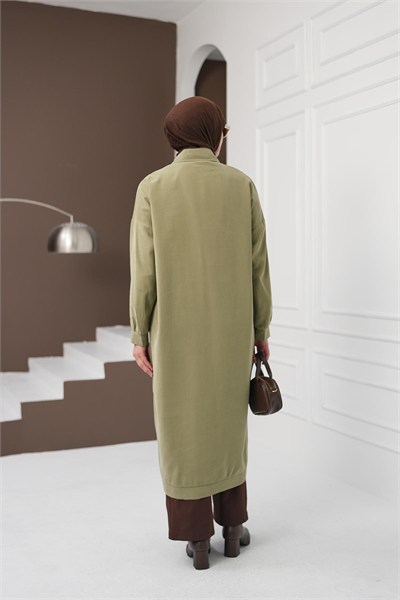 Boydan Düğmeli Tencel Kap - Haki
