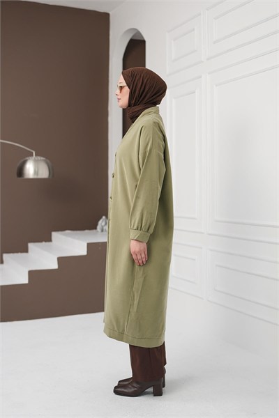 Boydan Düğmeli Tencel Kap - Haki